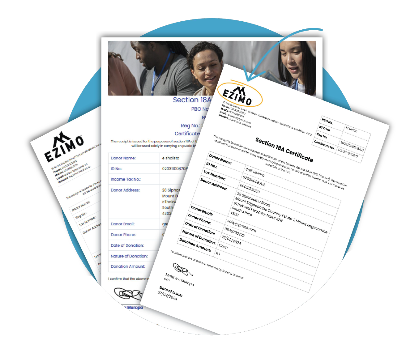 Section 18A receipt templates and example certificate for automated donor receipting